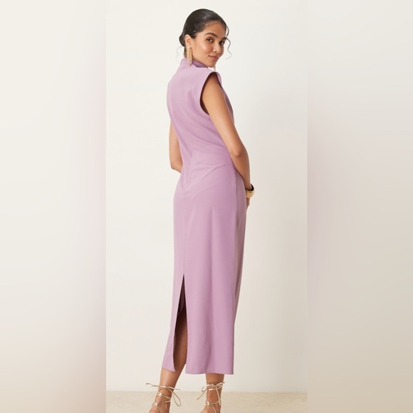 ASOS DESIGN high neck sleeveless midi dress with draped neck in grape US 8 - Picture 6 of 6